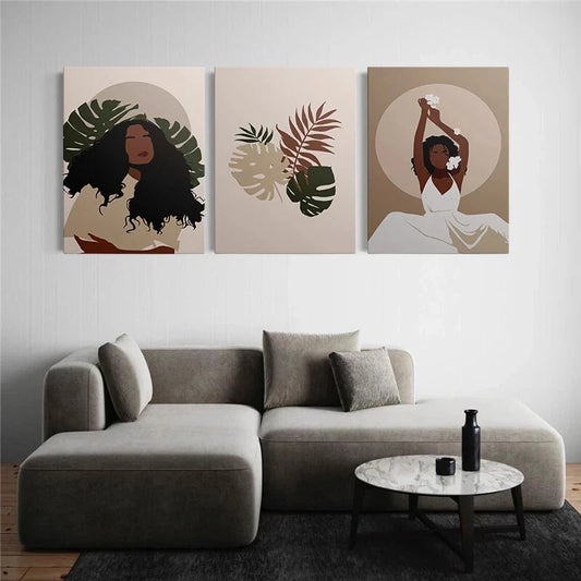 3pcs Abstract Tropical Leaf Motifs Boho Metal Print Ready to Hang Art