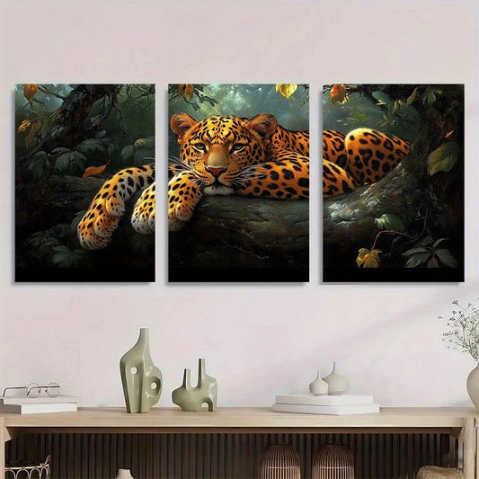 3pcs Charming Leopard Whimsical Wild Animal Metal Print Ready to Hang Art