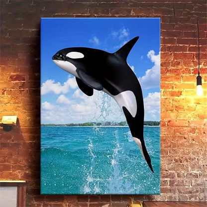 Killer Whale Orca Leaping into Ocean 60x90cm Metal Print Ready to Hang
