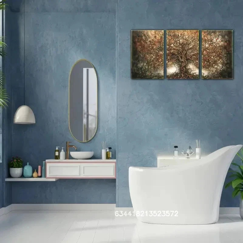 3pcs Symbolic Artwork Earthy Tones Tree of Life Metal Print Ready to Hang Art