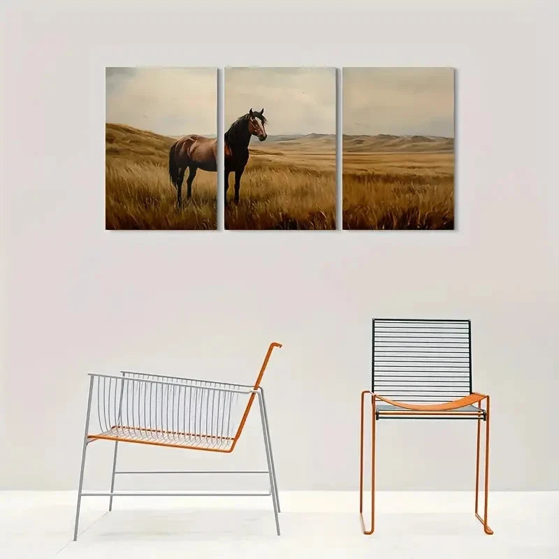 3pcs Triptych Horse Nature Scenery Metal Print Ready to Hang Art