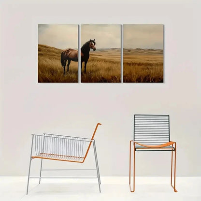 3pcs Triptych Horse Nature Scenery Metal Print Ready to Hang Art