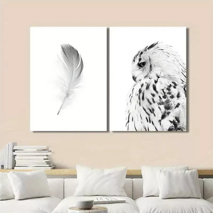 2pcs Owl Black and White Animal Feather Painting Canvas Framed 50x75cm - High Quality Print 100% Australian Made Wall Canvas Ready to Hang
