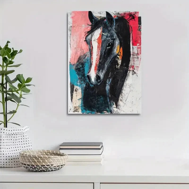 Elegant Contemporary Friesian Horse Painting 40x60cm Metal Print Ready to Hang
