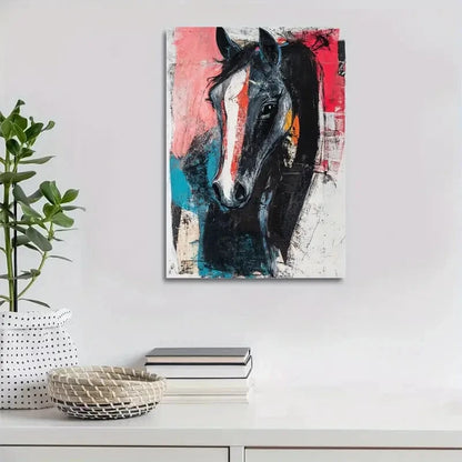 Elegant Contemporary Friesian Horse Painting 40x60cm Metal Print Ready to Hang