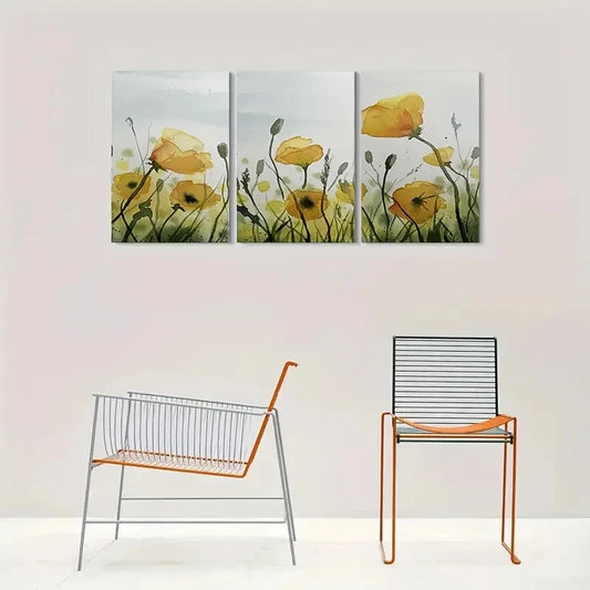 3pcs Abstract Yellow Flower Botanical Metal Print Ready to Hang Art