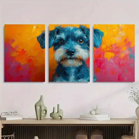 3pcs Abstract Schnauzer Dog Portrait Metal Print Ready to Hang Art