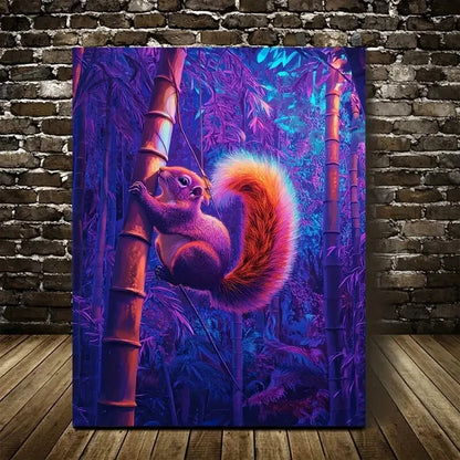 Surreal Squirrel Scene In Bamboo Grove Painting 40x60cm Metal Print Ready to Hang