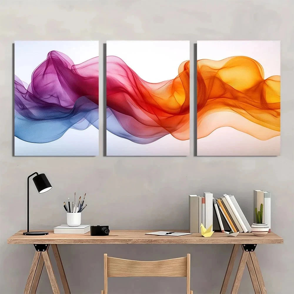 3pcs Vibrant Nordic Modern Abstract Ribbon Metal Print Ready to Hang Art