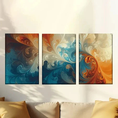 3pcs Blue and Orange Background Decoration Wall Art Canvas Unframed - High Quality Print 100% Australian Made Wall Canvas