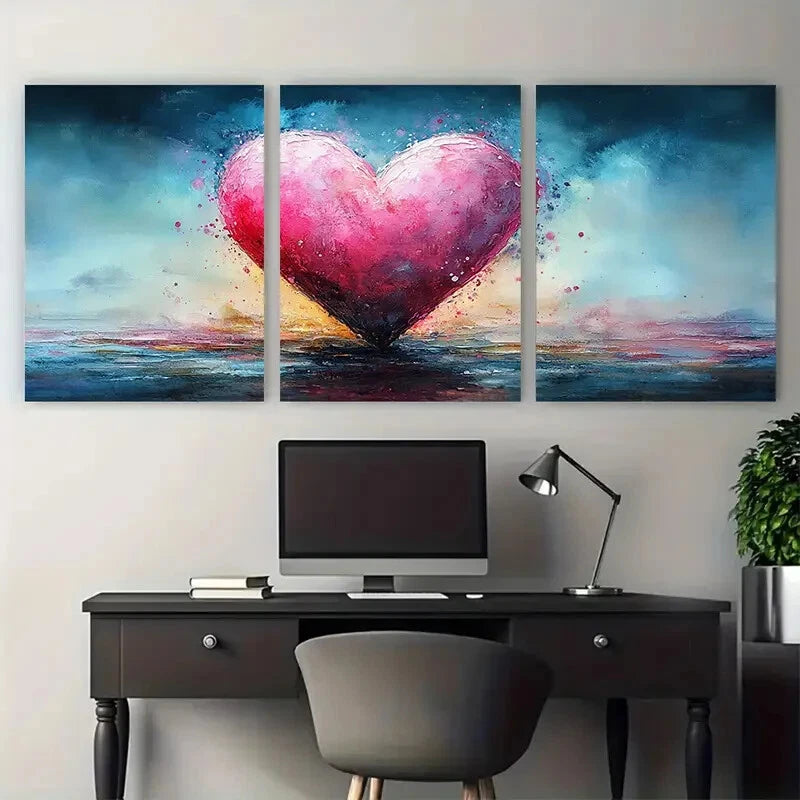 3pcs Romantic Pink Watercolour Heart Illustration Metal Print Ready to Hang Art
