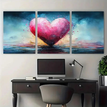 3pcs Romantic Pink Watercolour Heart Illustration Metal Print Ready to Hang Art