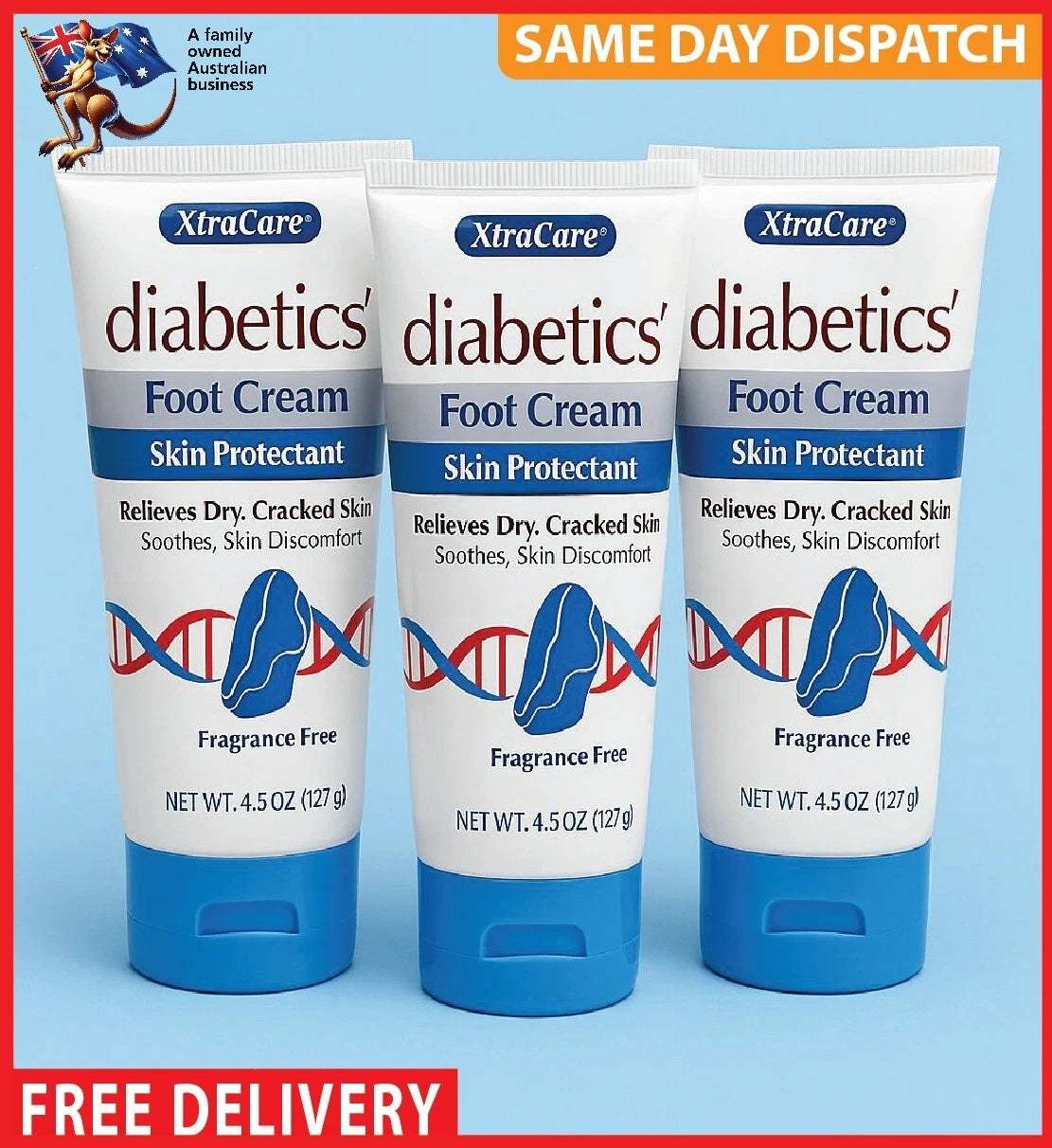 3-Pack XtraCare Diabetics' Foot Cream Diabetic Foot Care Clinically Formulated
