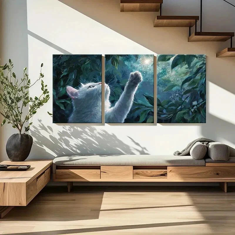 3pcs Mystical Fantasy Night Sky & Green Leaves Metal Print Ready to Hang Art