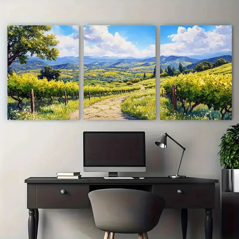 3pcs Napa Valley and Stone Path Greenery Landscape Metal Print Ready to Hang Art