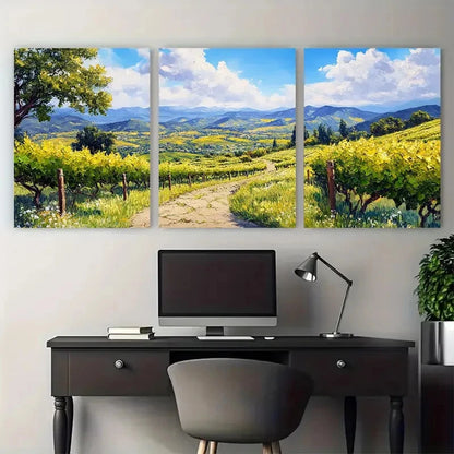 3pcs Napa Valley and Stone Path Greenery Landscape Metal Print Ready to Hang Art