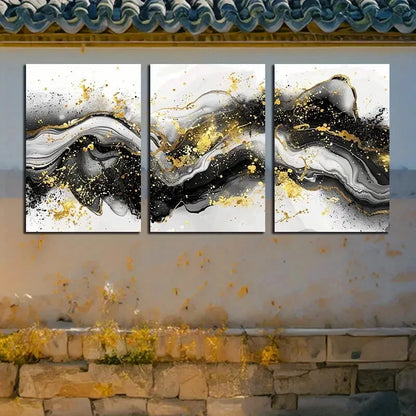 3pcs Vibrant Wave Abstract with Gold Accent Design Metal Print Ready to Hang Art