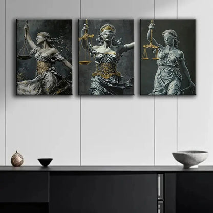 3pcs Lady Justice Artwork Wall Art Set Canvas Framed 60x90cm - High Quality Print 100% Australian Made Wall Canvas Ready to Hang