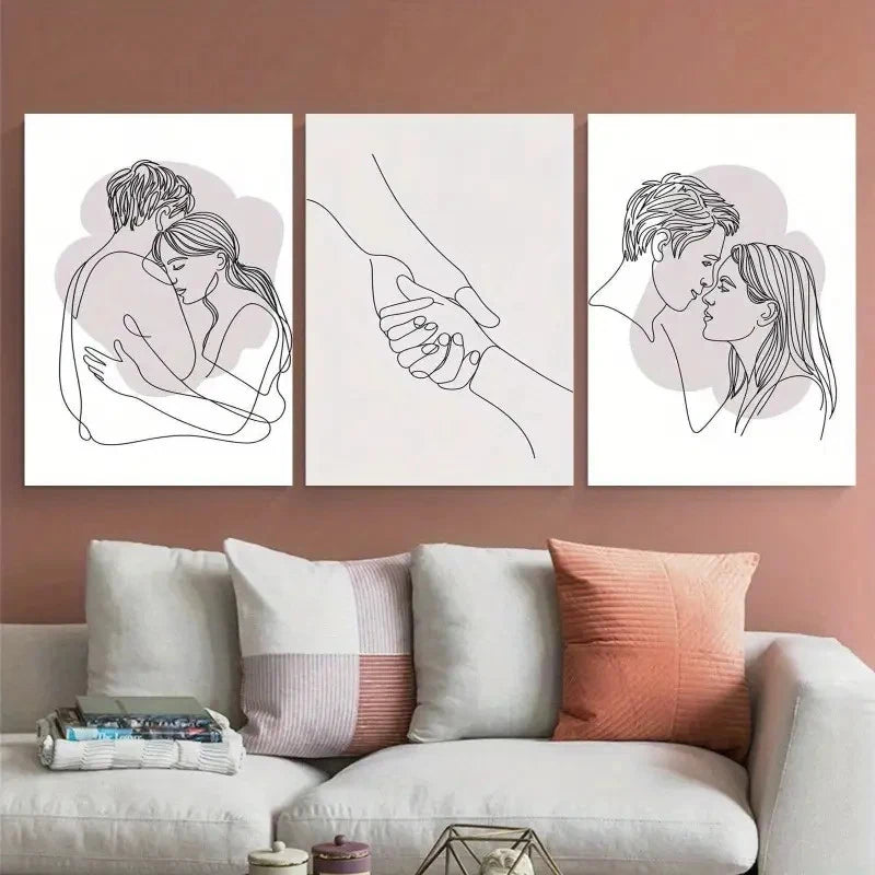 3pcs Hug Holding Hands Kiss Painting Metal Print Ready to Hang Art