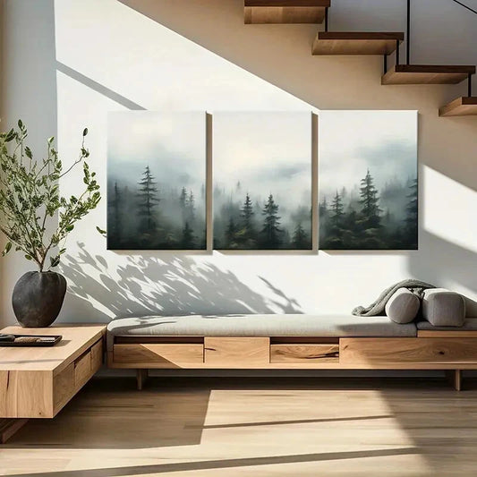 3pcs Misty Forest Serene Landscape Tranquil Metal Print Ready to Hang Art