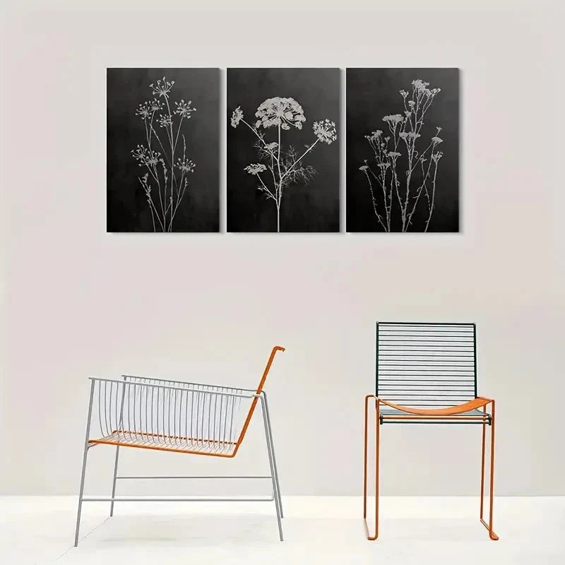 3pcs Modern Black and White Floral Botanical Metal Print Ready to Hang Art