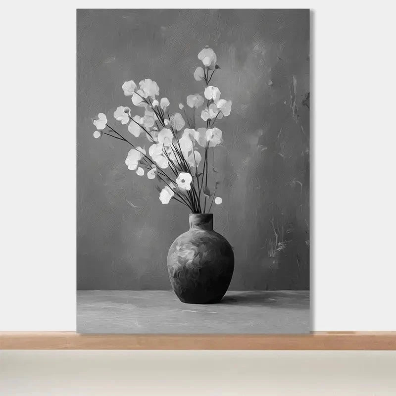 Black & White Floral Arrangement Painting 40x60cm Metal Print Ready to Hang