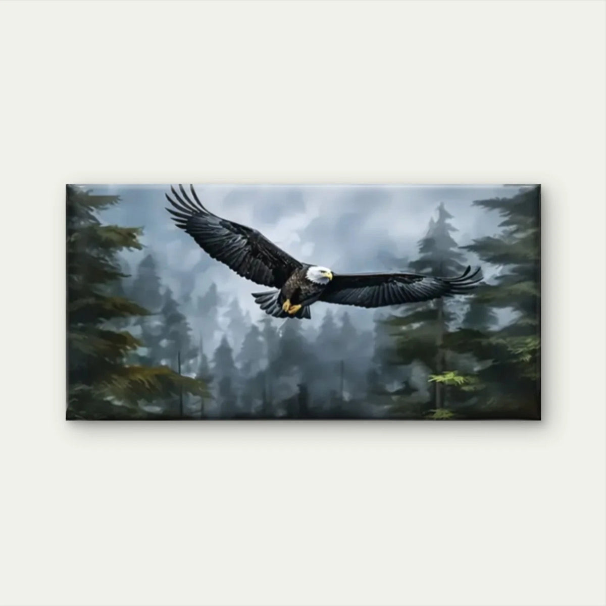 Eagle Flying Forest Dark Mist Wall Art Canvas Office Home Room Framed 120x60cm