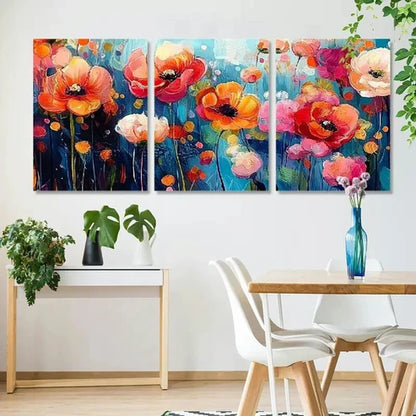 3pcs Vibrant Poppy & Daisy Painting Wall Art Set Canvas Unframed - High Quality Print 100% Australian Made Wall Canvas