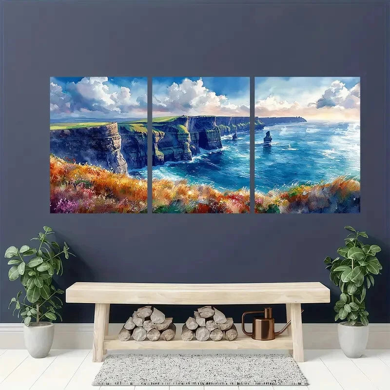 3pcs OBriens Tower Painting Ireland Watercolor Metal Print Ready to Hang Art