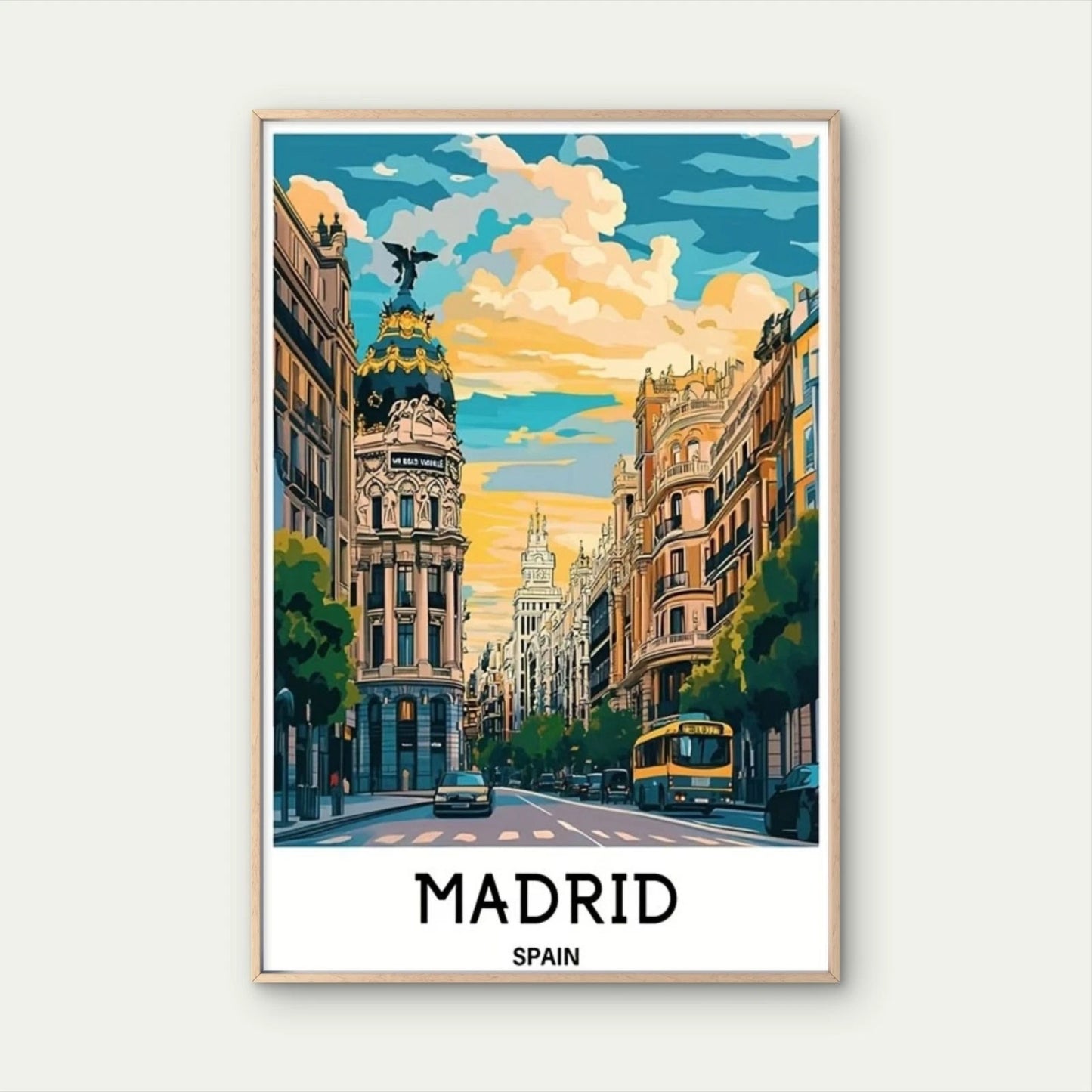 Madrid Spain Iconic Spanish Landmarks Travel Poster Print Wall Art - Bella Home Decor