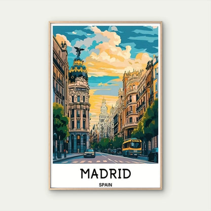 Madrid Spain Iconic Spanish Landmarks Travel Poster Print Wall Art - Bella Home Decor