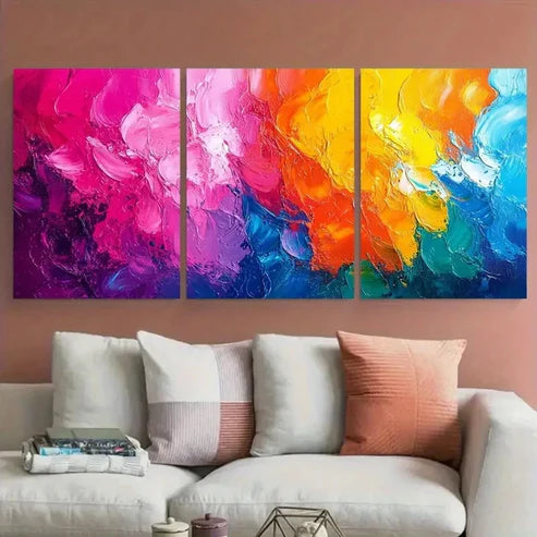 3pcs Multicolor Abstract Scribbles and Splashes Wall Art Canvas Unframed – High Quality Print 100% Australian Made Wall Canvas
