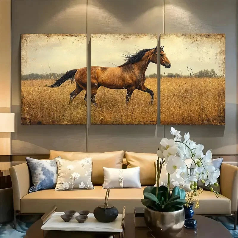 3pcs Vintage Horse Elegant Equestrian Profile Metal Print Ready to Hang Art