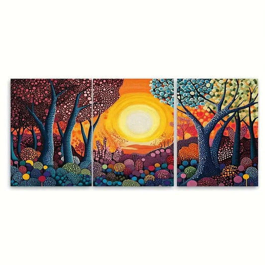 3pcs Yayoi Kusama Dot Forest Sunset Landscape Metal Print Ready to Hang Art