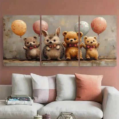 3pcs Bunny Hedgehog Teddy Bear Party Balloons Metal Print Ready to Hang Art