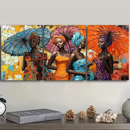 3pcs Three Beautiful African Women Wall Art Set Canvas Framed 40x60cm - High Quality Print 100% Australian Made Wall Canvas Ready to Hang