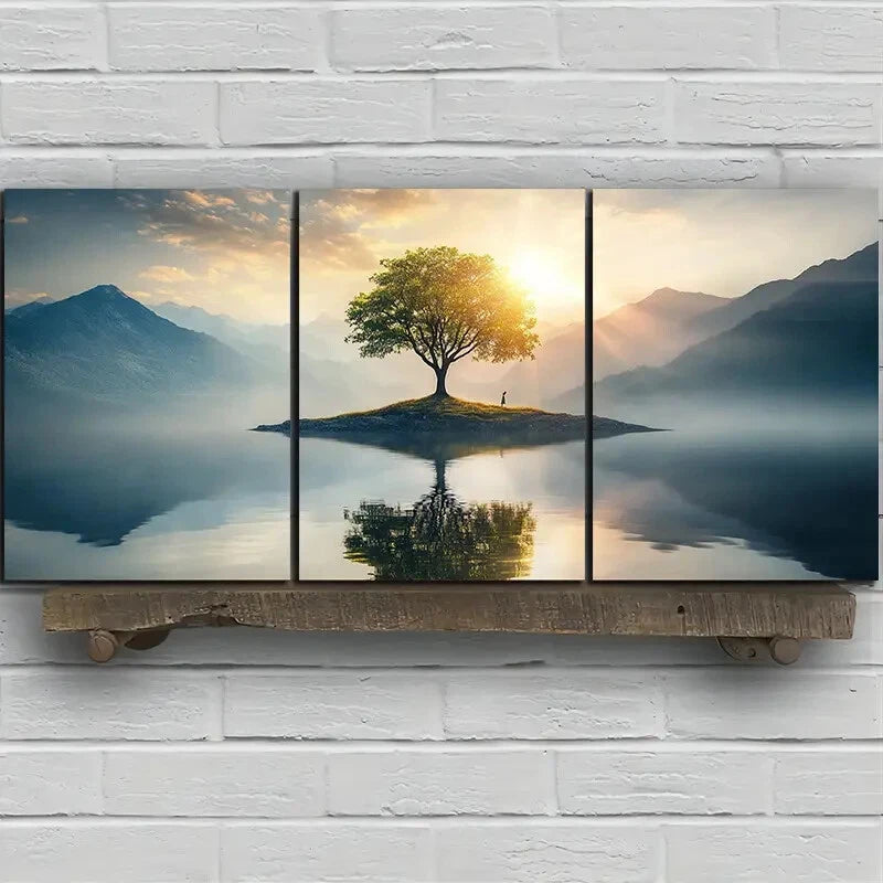 3pcs Trees on The Island Sunrise Metal Print Ready to Hang Art