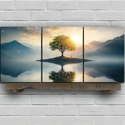 3pcs Trees on The Island Sunrise Metal Print Ready to Hang Art