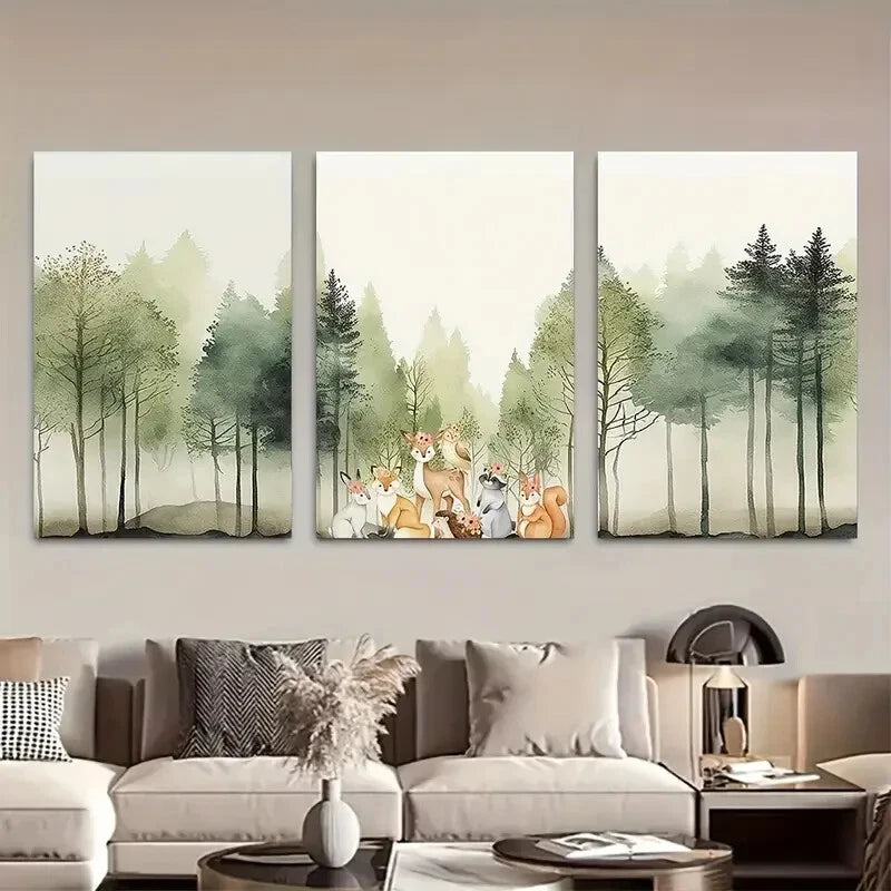 3pcs Woodland Animal Forest Nursery Design Metal Print Ready to Hang Art