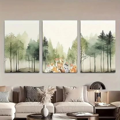 3pcs Woodland Animal Forest Nursery Design Metal Print Ready to Hang Art