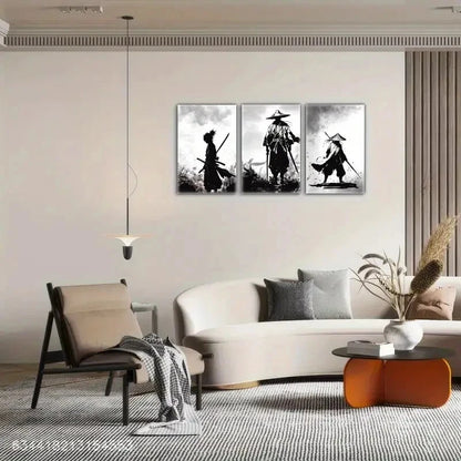 3pcs Samurai Decoration Poster Japanese Art Metal Print Ready to Hang Art