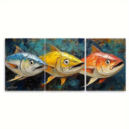 3pcs Realistic Oceanic Tuna Fish Paintings Metal Print Ready to Hang Art