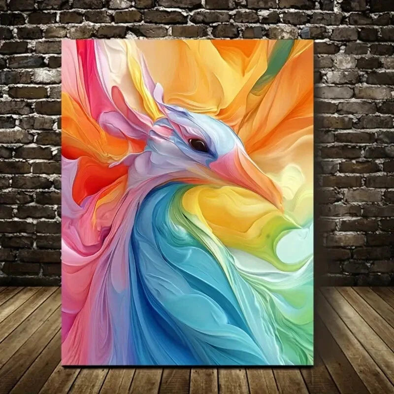 Contemporary Abstract Peacock Painting 40x60cm Metal Print Ready to Hang
