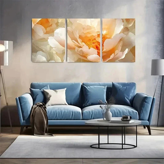 3pcs Cream & Caramel Summer Peony Wall Art Set Canvas Framed 40x60cm - High Quality Print 100% Australian Made Wall Canvas Ready to Hang