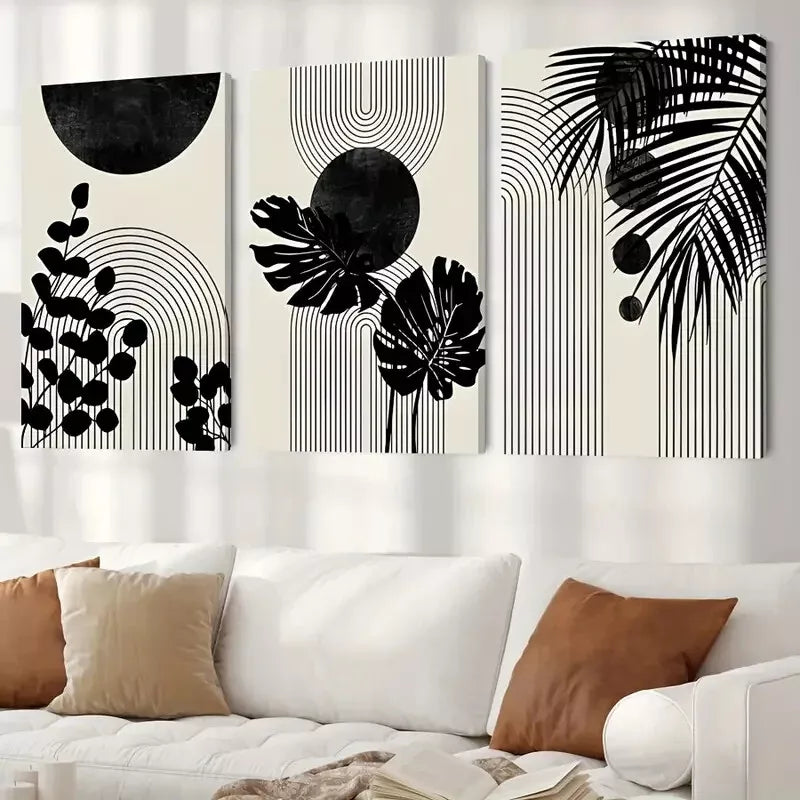 3pcs Black Boho Tropical Canvas Framed 40x60cm - High Quality Print 100% Australian Made Wall Canvas Ready to Hang