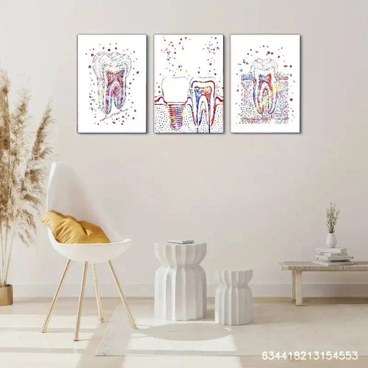 3pcs Tooth Art Decorative Poster Colorful Metal Print Ready to Hang Art