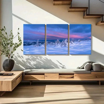 3pcs Snowscape Sunset & Trees, Modern Wall Art Set Canvas Framed 40x60cm - High Quality Print 100% Australian Made Wall Canvas Ready to Hang