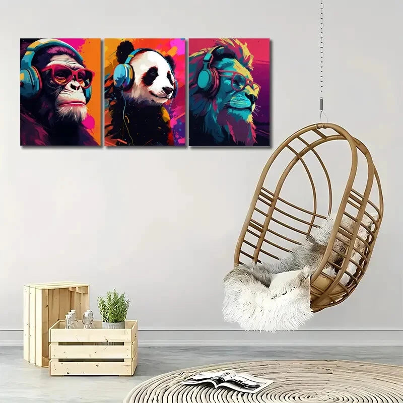 3pcs Retro Gaming Room With Gaming Animals Metal Print Ready to Hang Art