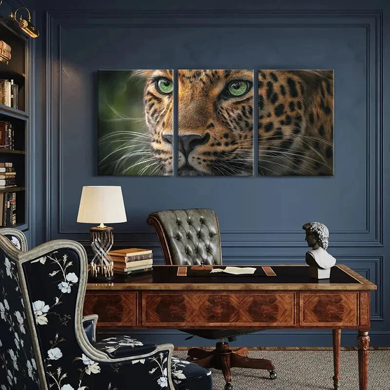 3pcs Set of Leopard Jungle-Themed Animal Metal Print Ready to Hang Art