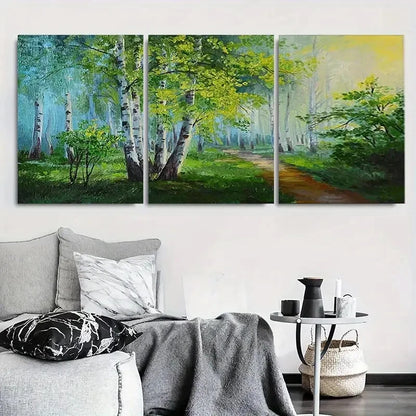 3pcs Tranquil Birch Forest Path Metal Print Ready to Hang Art